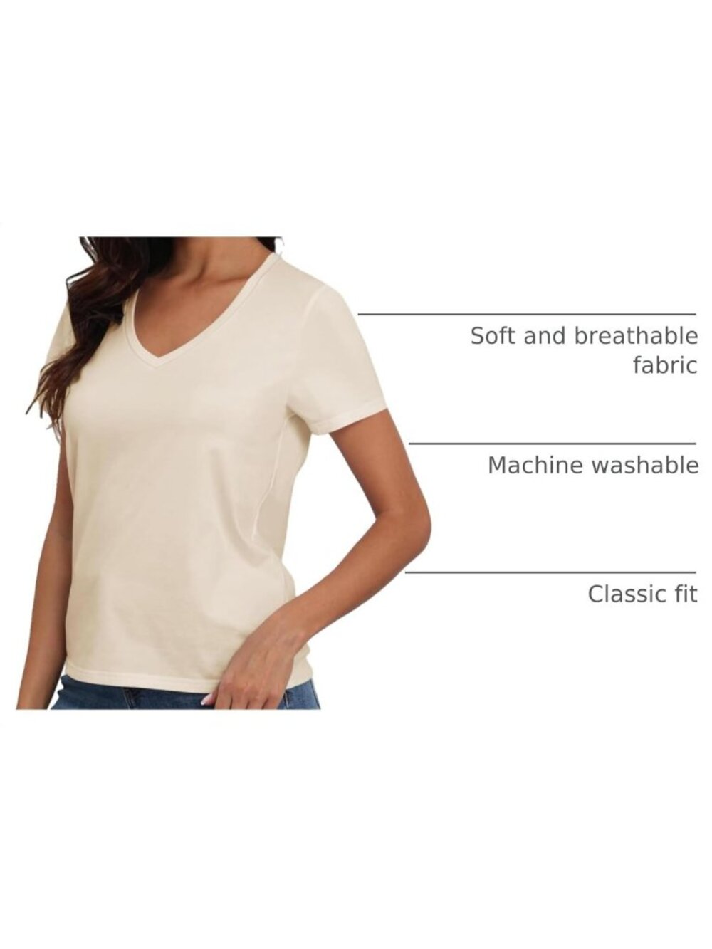 Classic Fit Short Sleeve V Neck Casual Tee - Women's Summer Top, Everyday - Picture 4 of 8